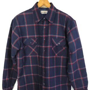 Vtg Back Packer Flannel Shirt Men’s Med Navy Blue Red Plaid Workwear Grunge